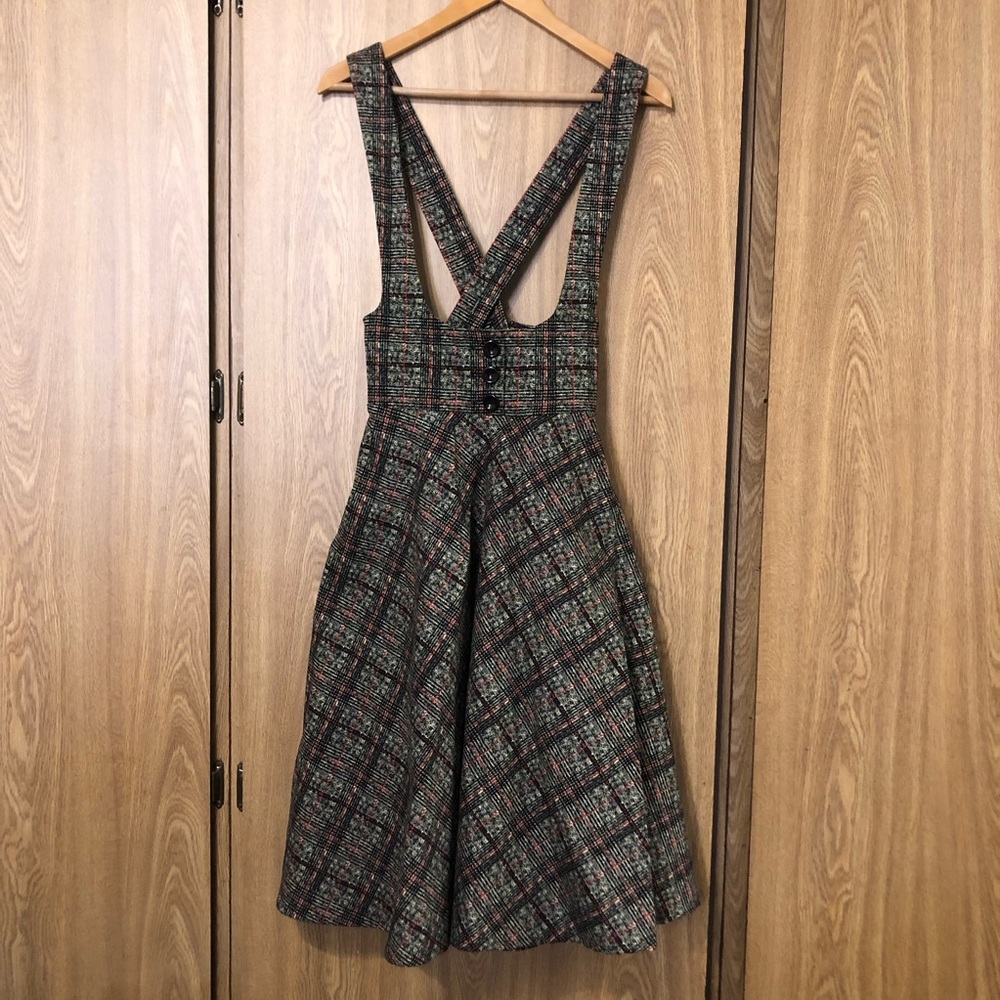 Collectif grey and black Plaid  Pinafore Dress